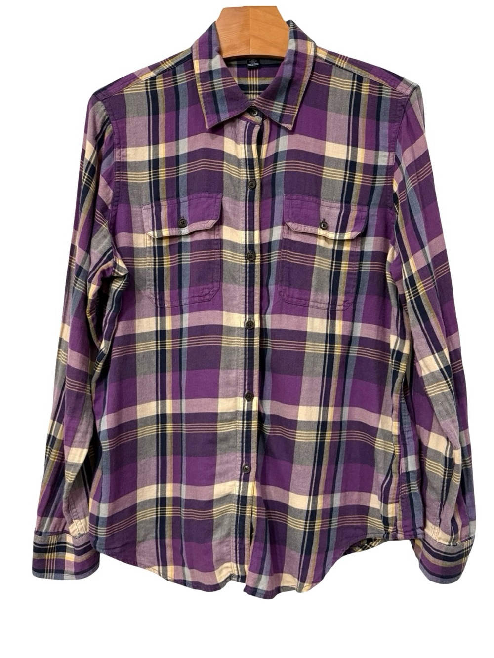 Chaps Denim Plaid Flannel Shirt Long Sleeves Cotton Large